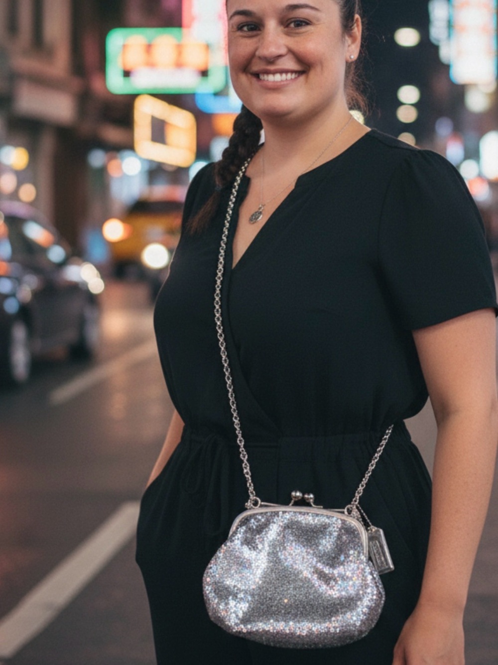 Coach Poppy Sequin Sparkling Silver Glitter Evening Crossbody Clutch